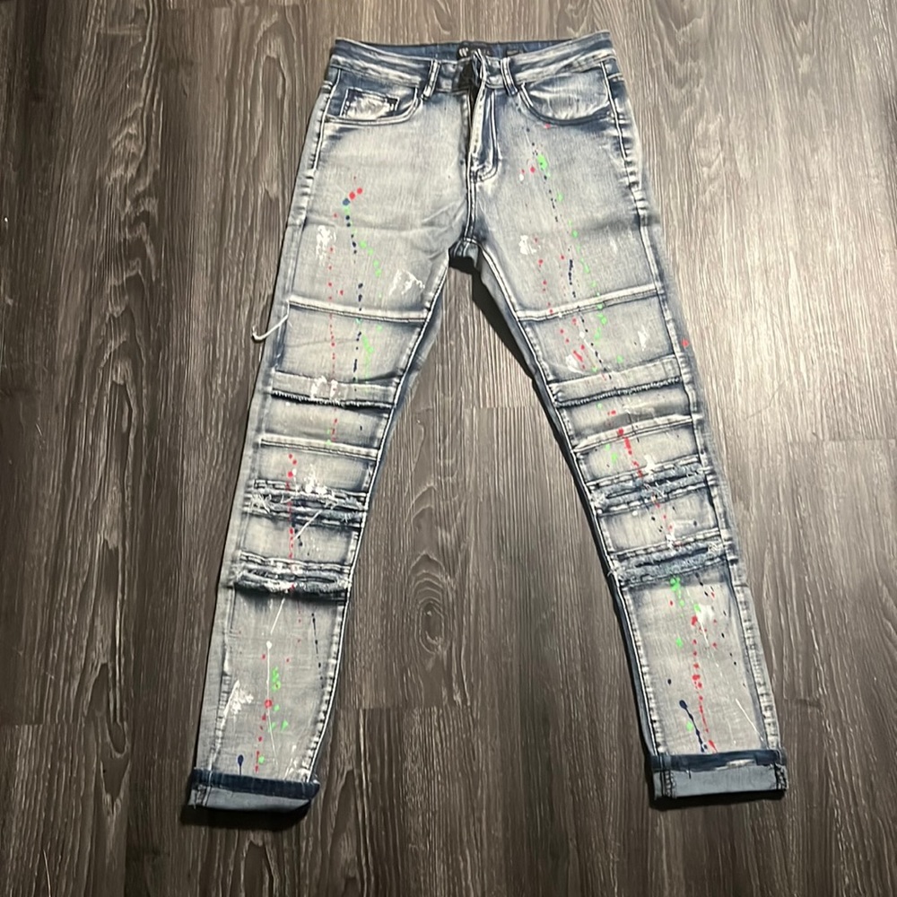 Men skinny jeans splattered